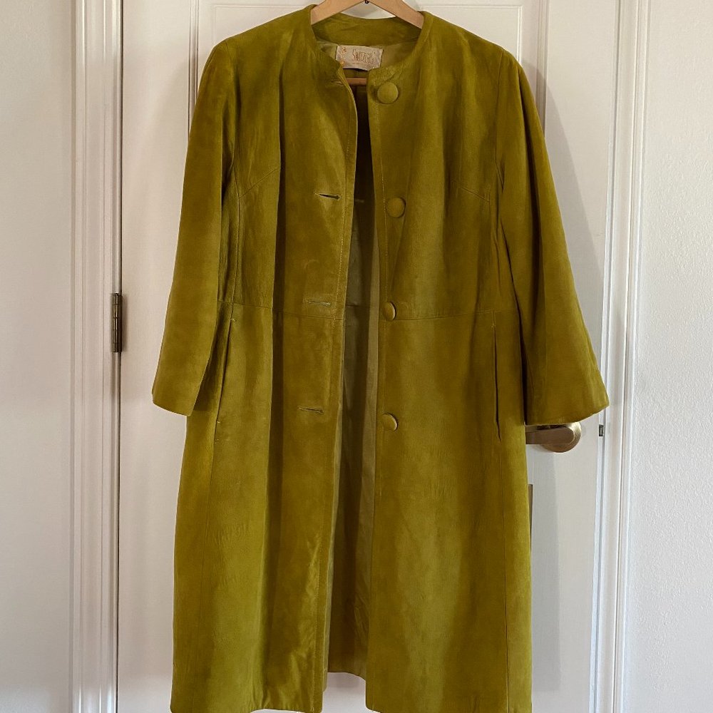 Vintage 1960s Acid Green Suede Coat by Switzers, M